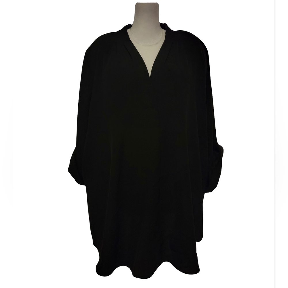 Calvin Klein Womens Size 2X Classic Chic Black V-Neck Tunic Roll Up Sleeves